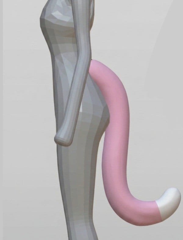 Referencia 3D de una cola de gato enrollada, color rosa.
