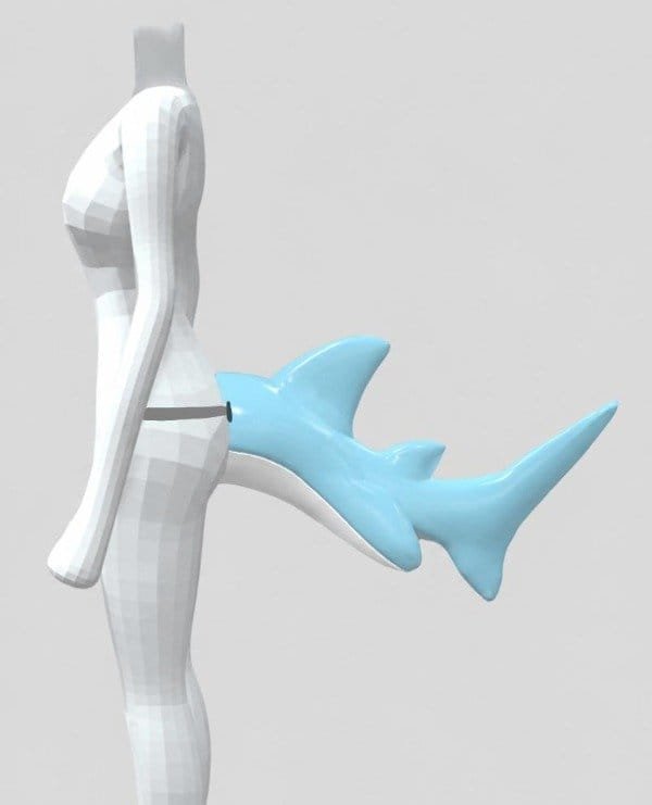Referencia 3D de una cola de tiburón, color celeste.
